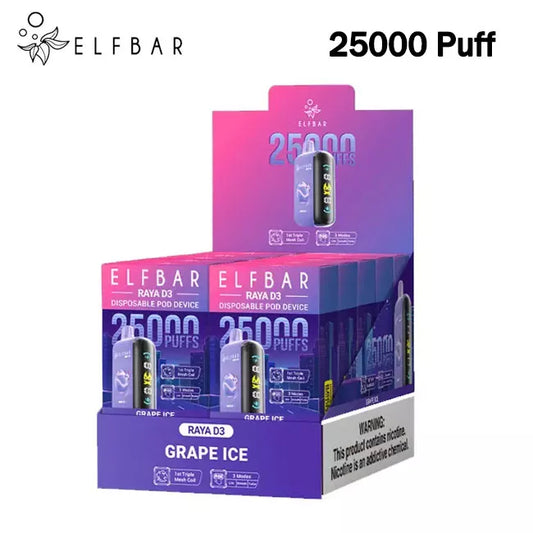Elf Bar 25000 Puffs Raya D3 Vape 5% Nicotine 3D Screen Original 23ml E-liquid 850mAh Battery 20 flavors