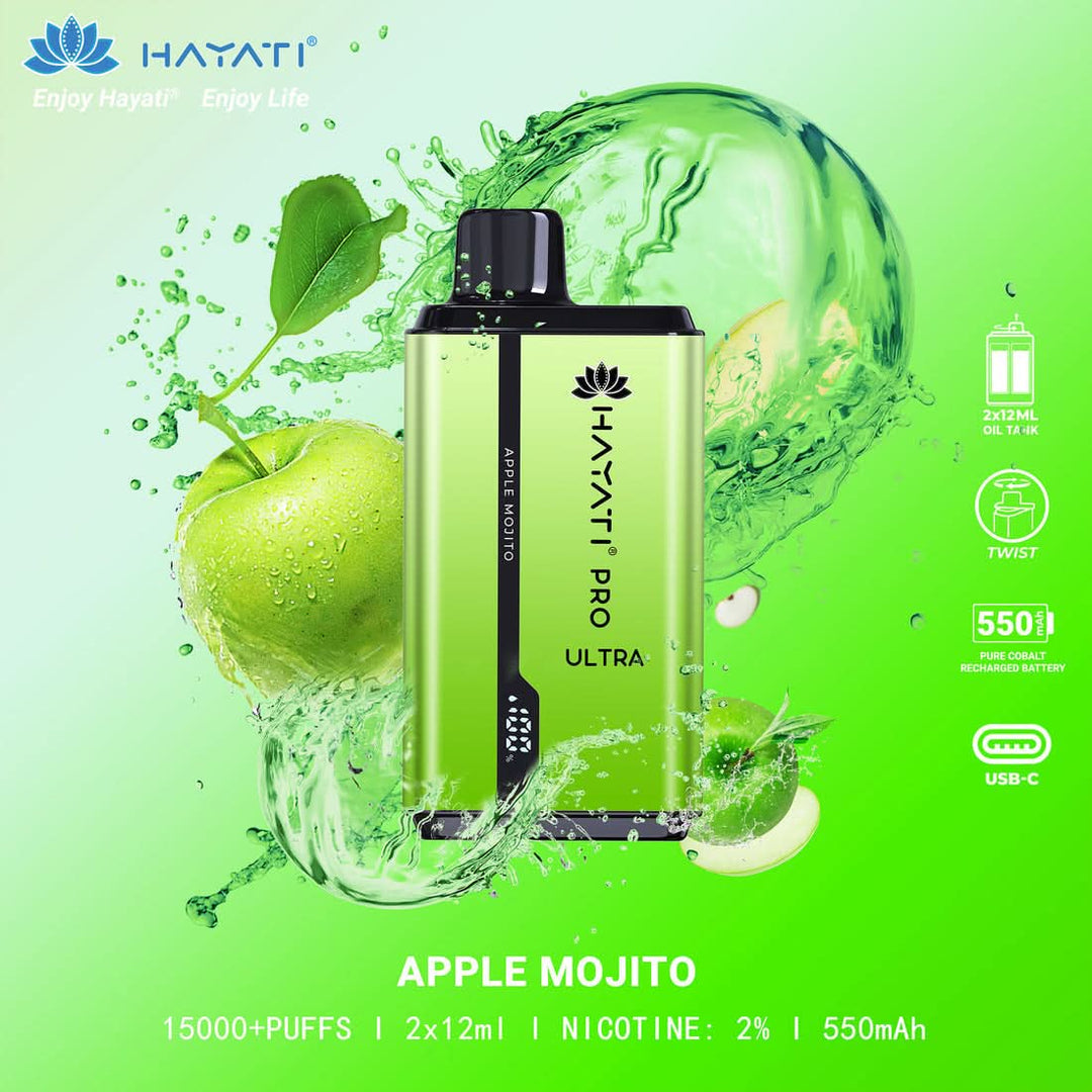 Hayati Pro Ultra 15000 Puffs Disposable Vape 2% Nicotine 850mAh Rechargeable Battery 45 Flavors