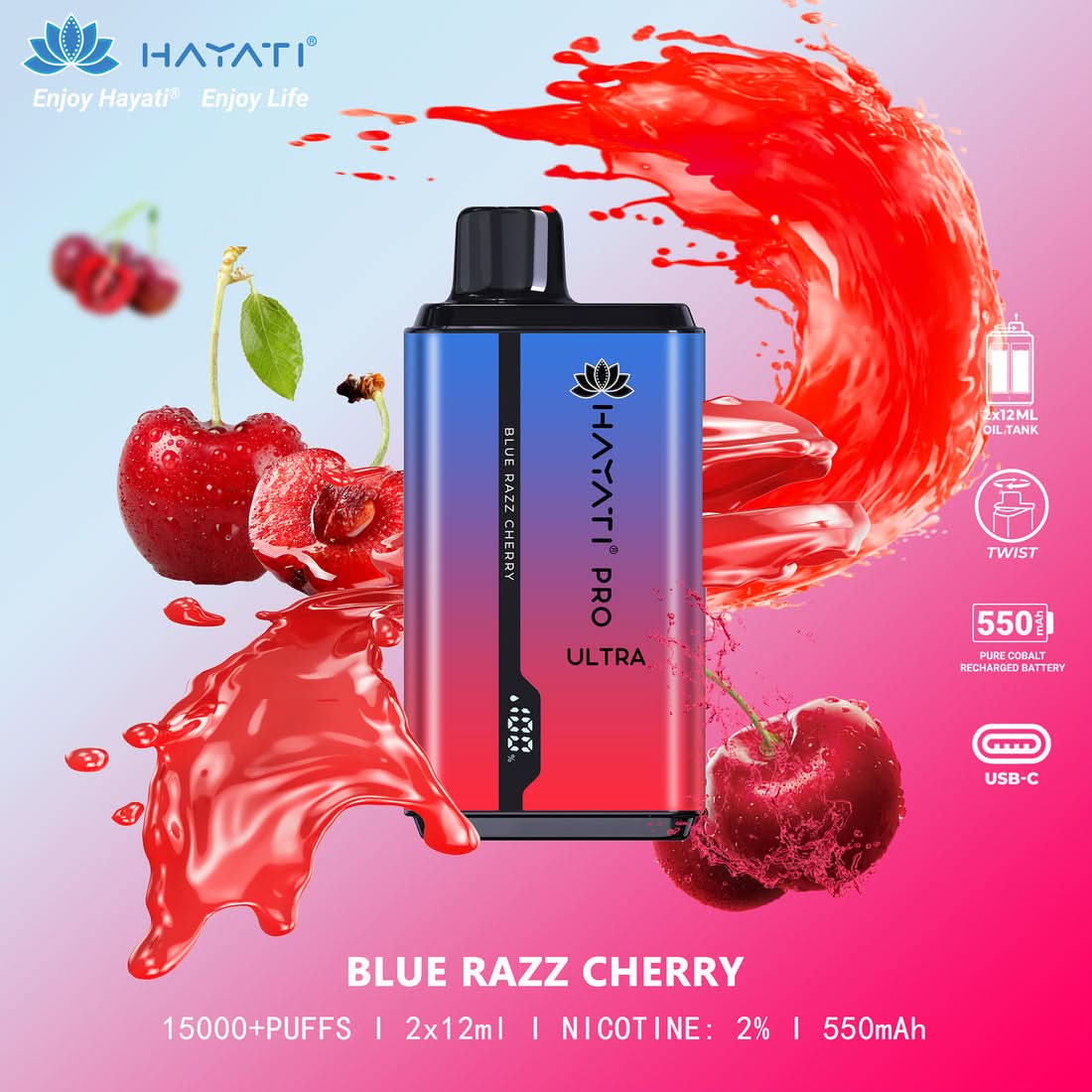 Hayati Pro Ultra 15000 Puffs Disposable Vape 2% Nicotine 850mAh Rechargeable Battery 45 Flavors