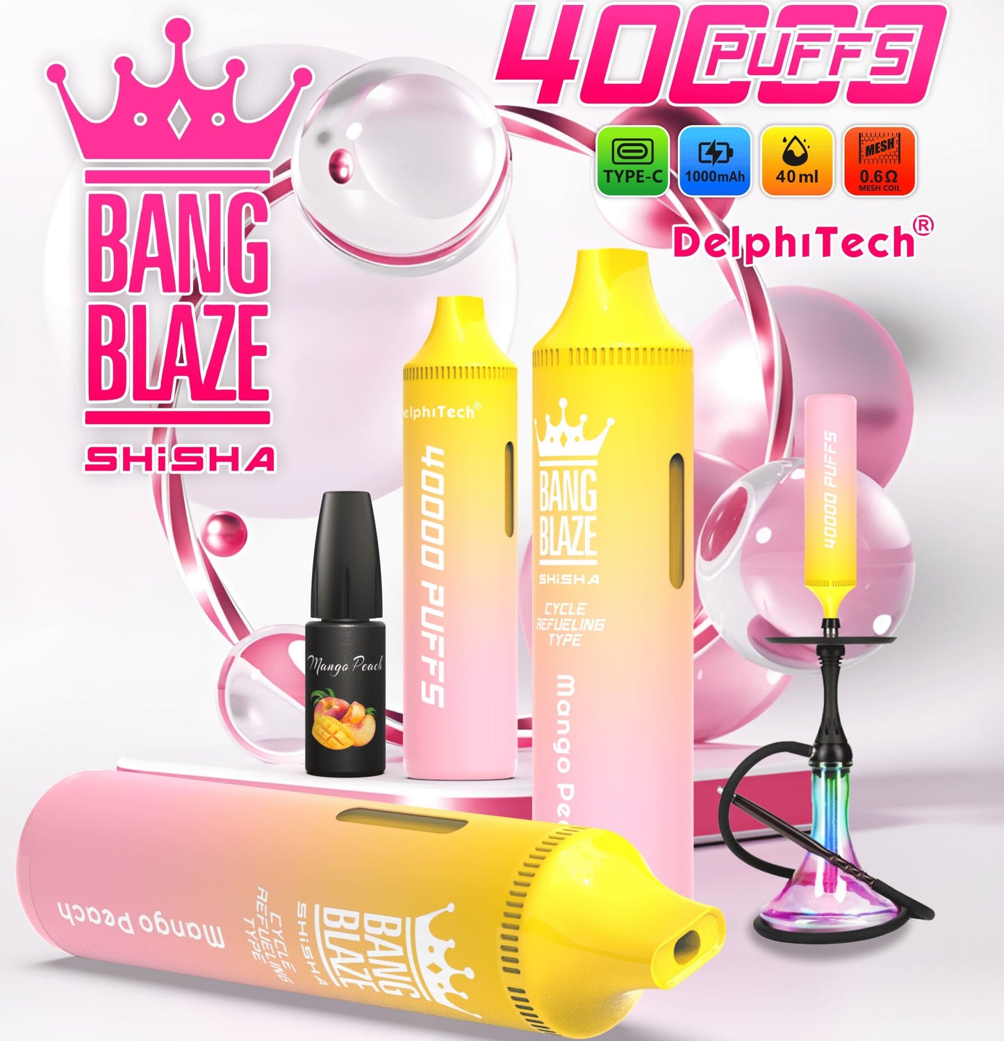 Bang Blaze 40000 Puffs Disposable Vape(0% to 5% Nicotine) - 40ml E-Liquid, 1000mAh Battery 12 Flavors