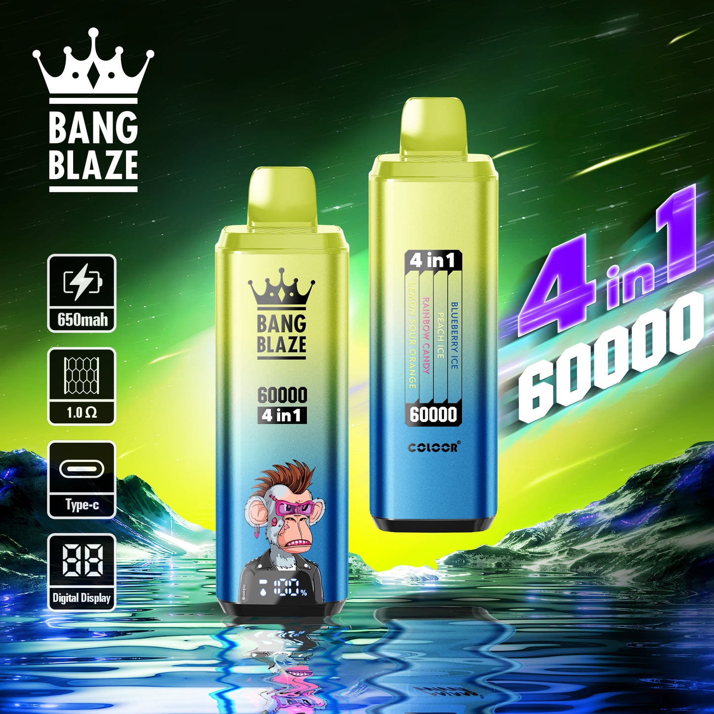 BANG BLAZE 4IN1 60000 Puffs Disposable Vape Wholesale(0% to 5% Nicotine) 56ML e-liquid 650mAh 12 Flavors