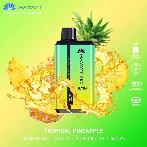 Hayati Pro Ultra 15000 Puffs Disposable Vape 2% Nicotine 850mAh Rechargeable Battery 45 Flavors