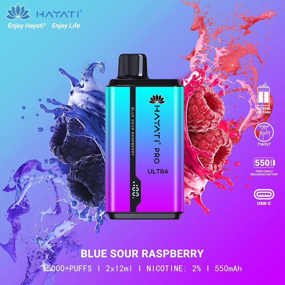 Hayati Pro Ultra 15000 Puffs Disposable Vape 2% Nicotine 850mAh Rechargeable Battery 45 Flavors