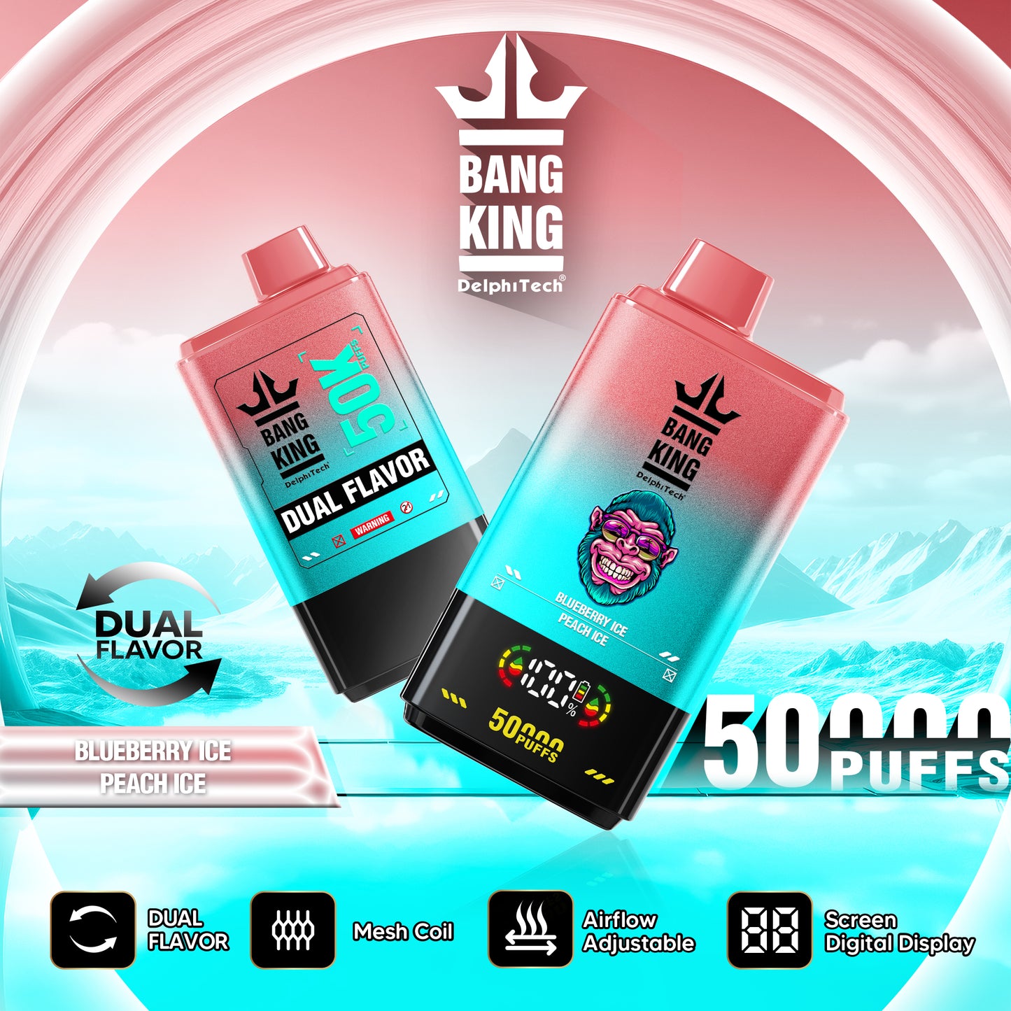 Bang King 50000 Puffs Disposable Vape(0% to 5% Nicotine) - 50ml E-Liquid, 850mAh Battery