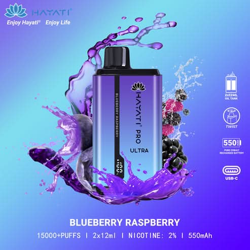 Hayati Pro Ultra 15000 Puffs Disposable Vape 2% Nicotine 850mAh Rechargeable Battery 45 Flavors