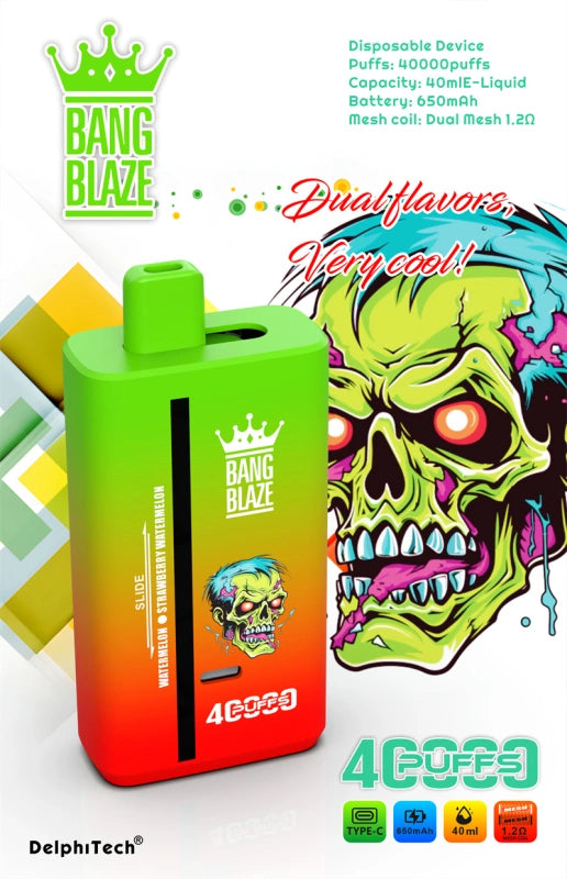 Bang Blaze 40000 Dual Flavors Disposable Vape(0% to 5% Nicotine) - 40ml E-Liquid, 650mAh Battery 12 Flavors