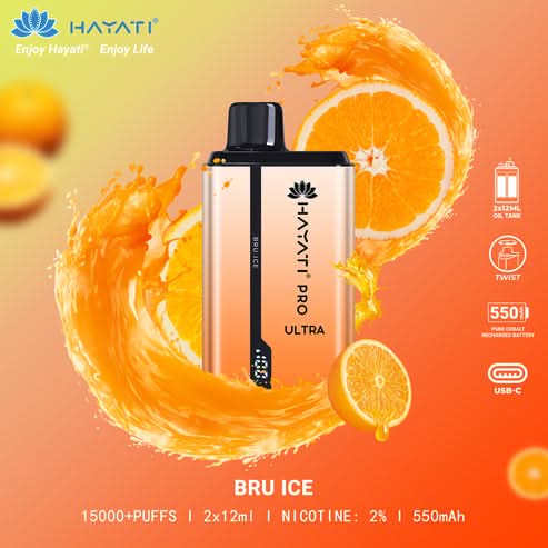 Hayati Pro Ultra 15000 Puffs Disposable Vape 2% Nicotine 850mAh Rechargeable Battery 45 Flavors