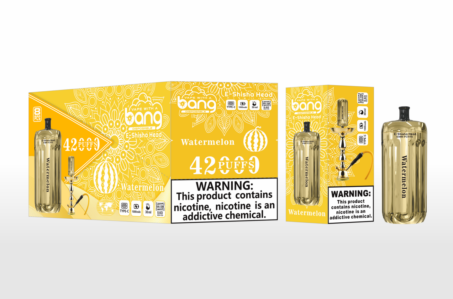 Bang Blaze E-Shisha Head 42000 Puffs(0% to 5% Nicotine) - 30ml E-Liquid, 1000mAh Battery 12 Flavors