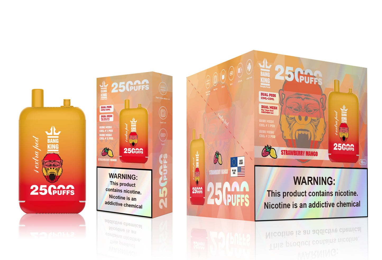 Bang 25000 Puffs Dual Mesh Coil Pod Rechargeable E Cigarette Disposable Vapes Bang King 25k Puff