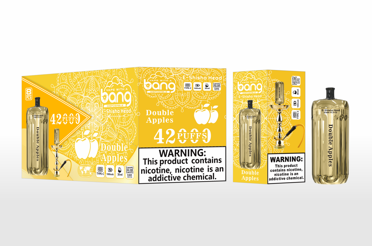 Bang Blaze E-Shisha Head 42000 Puffs(0% to 5% Nicotine) - 30ml E-Liquid, 1000mAh Battery 12 Flavors