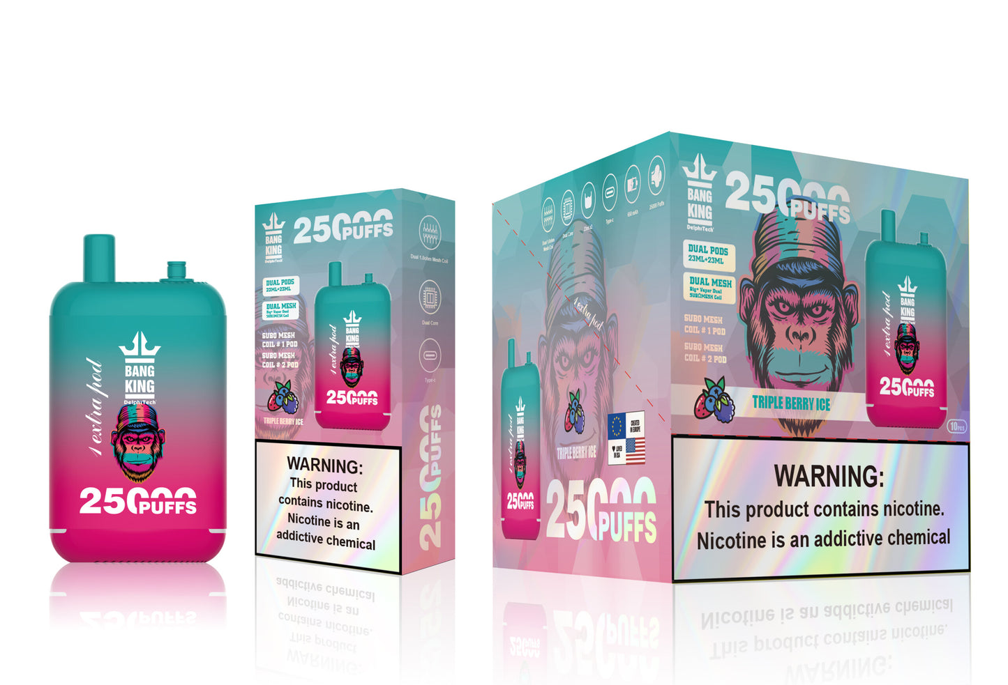 Bang 25000 Puffs Dual Mesh Coil Pod Rechargeable E Cigarette Disposable Vapes Bang King 25k Puff