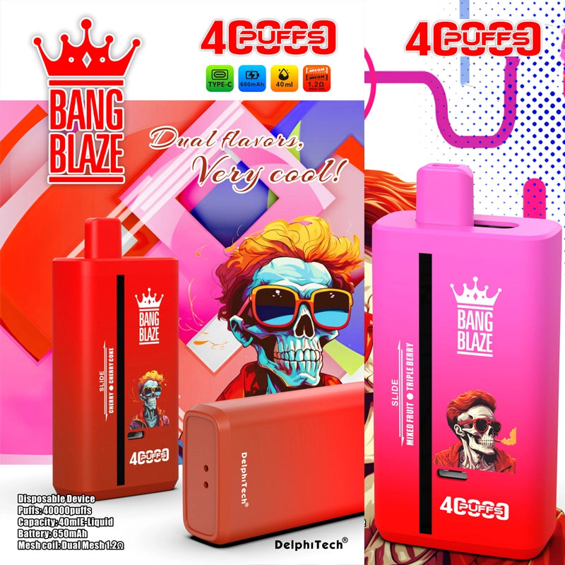 Bang Blaze 40000 Dual Flavors Disposable Vape(0% to 5% Nicotine) - 40ml E-Liquid, 650mAh Battery 12 Flavors