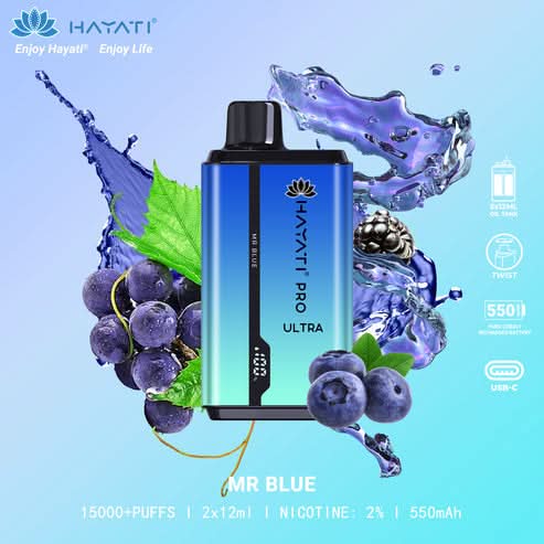 Hayati Pro Ultra 15000 Puffs Disposable Vape 2% Nicotine 850mAh Rechargeable Battery 45 Flavors