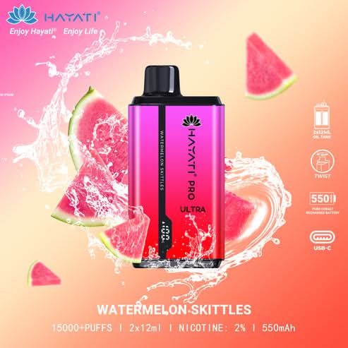 Hayati Pro Ultra 15000 Puffs Disposable Vape 2% Nicotine 850mAh Rechargeable Battery 45 Flavors