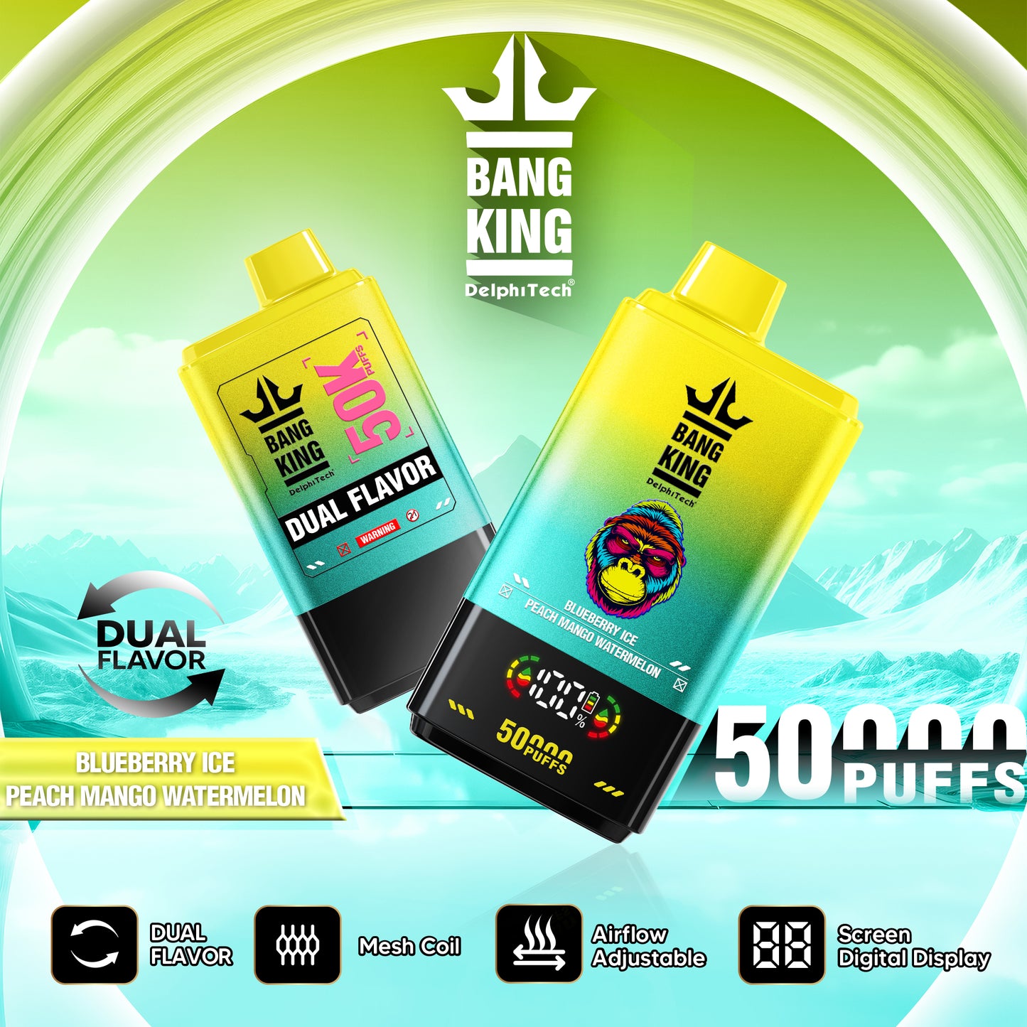 Bang King 50000 Puffs Disposable Vape(0% to 5% Nicotine) - 50ml E-Liquid, 850mAh Battery