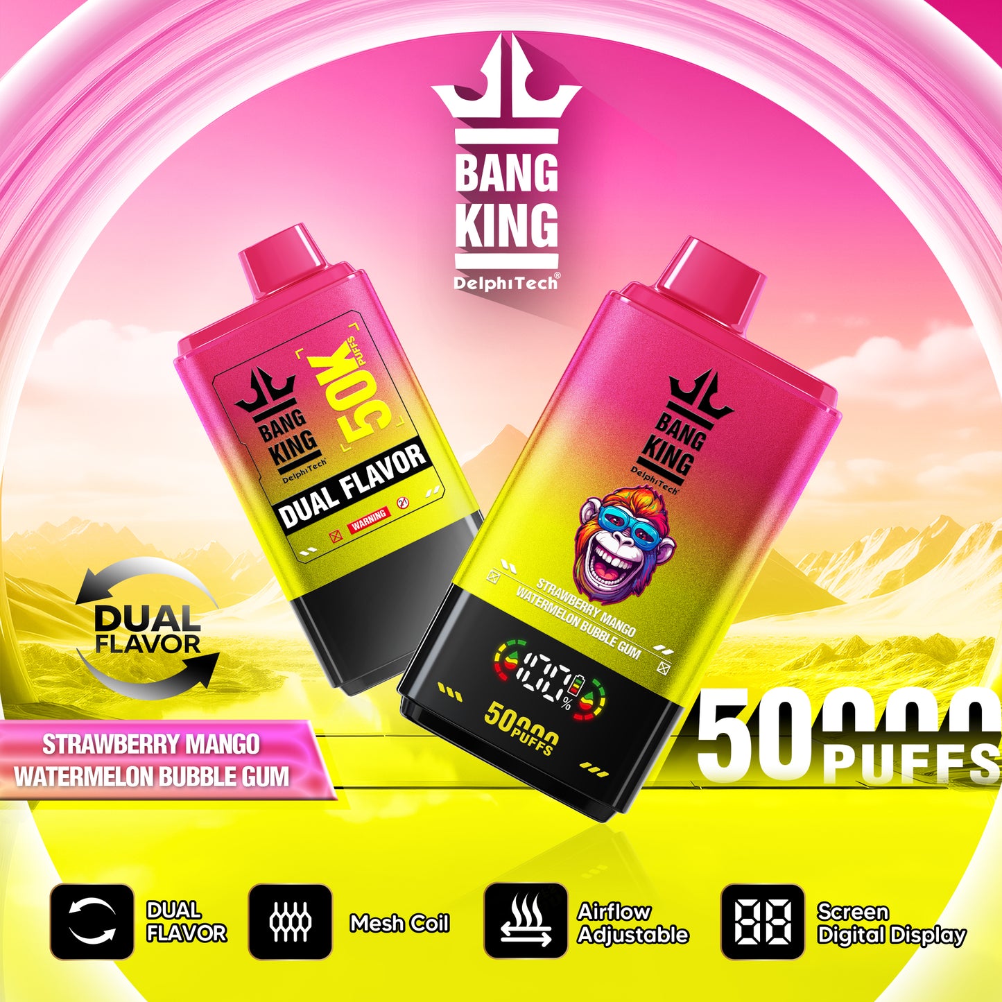 Bang King 50000 Puffs Disposable Vape(0% to 5% Nicotine) - 50ml E-Liquid, 850mAh Battery