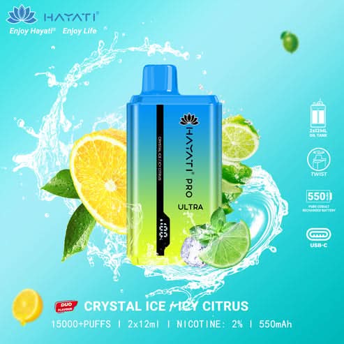Hayati Pro Ultra 15000 Puffs Disposable Vape 2% Nicotine 850mAh Rechargeable Battery 45 Flavors