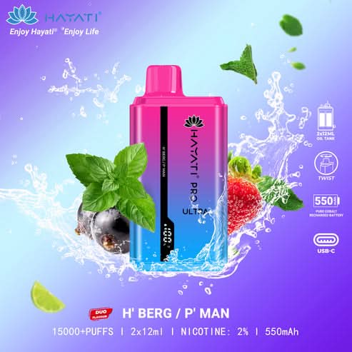 Hayati Pro Ultra 15000 Puffs Disposable Vape 2% Nicotine 850mAh Rechargeable Battery 45 Flavors