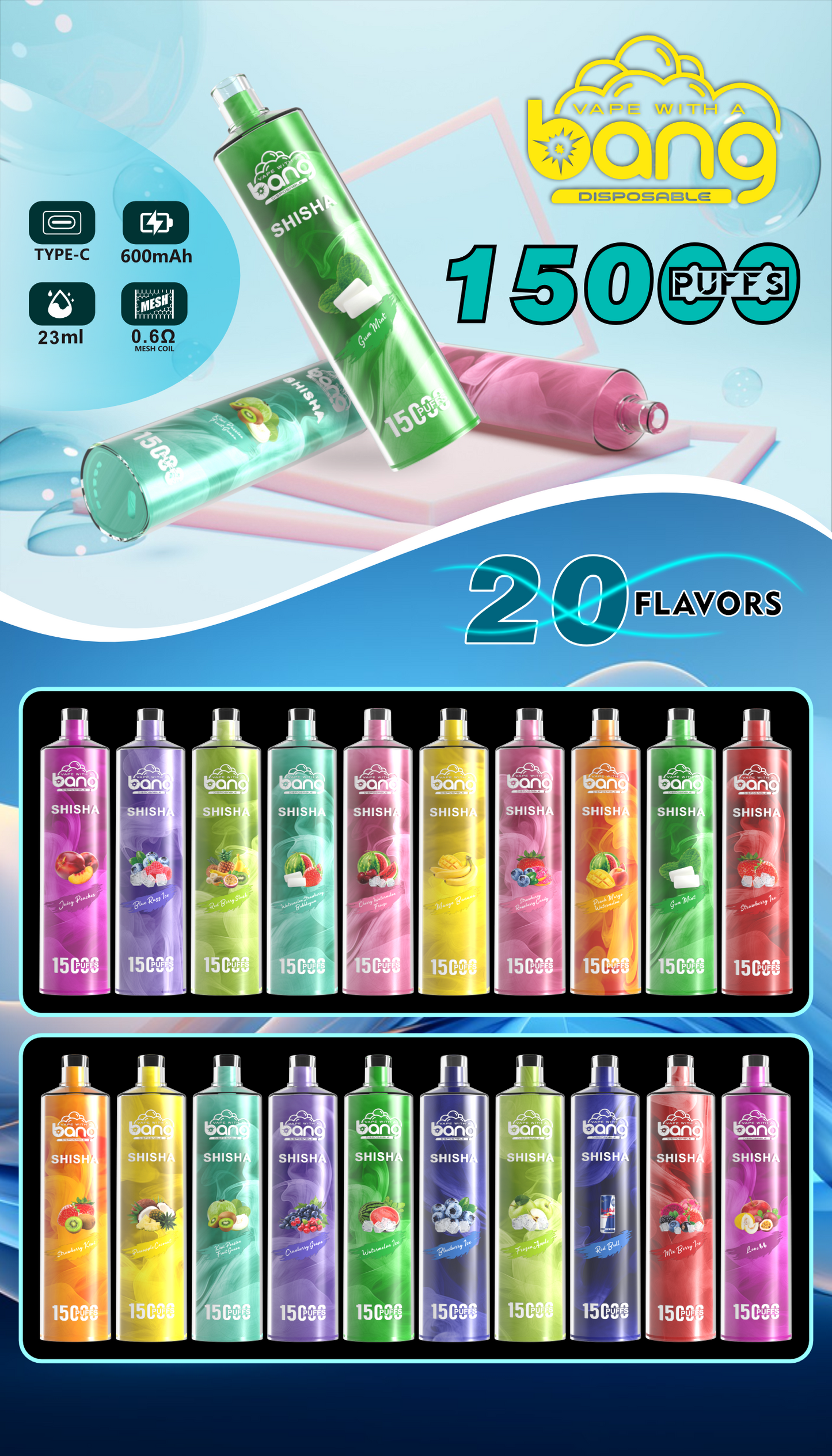 Bang King 15000 Puffs Vape 15K Disposable Vape Pen E Cigarette Prefilled 30ml 850mAh