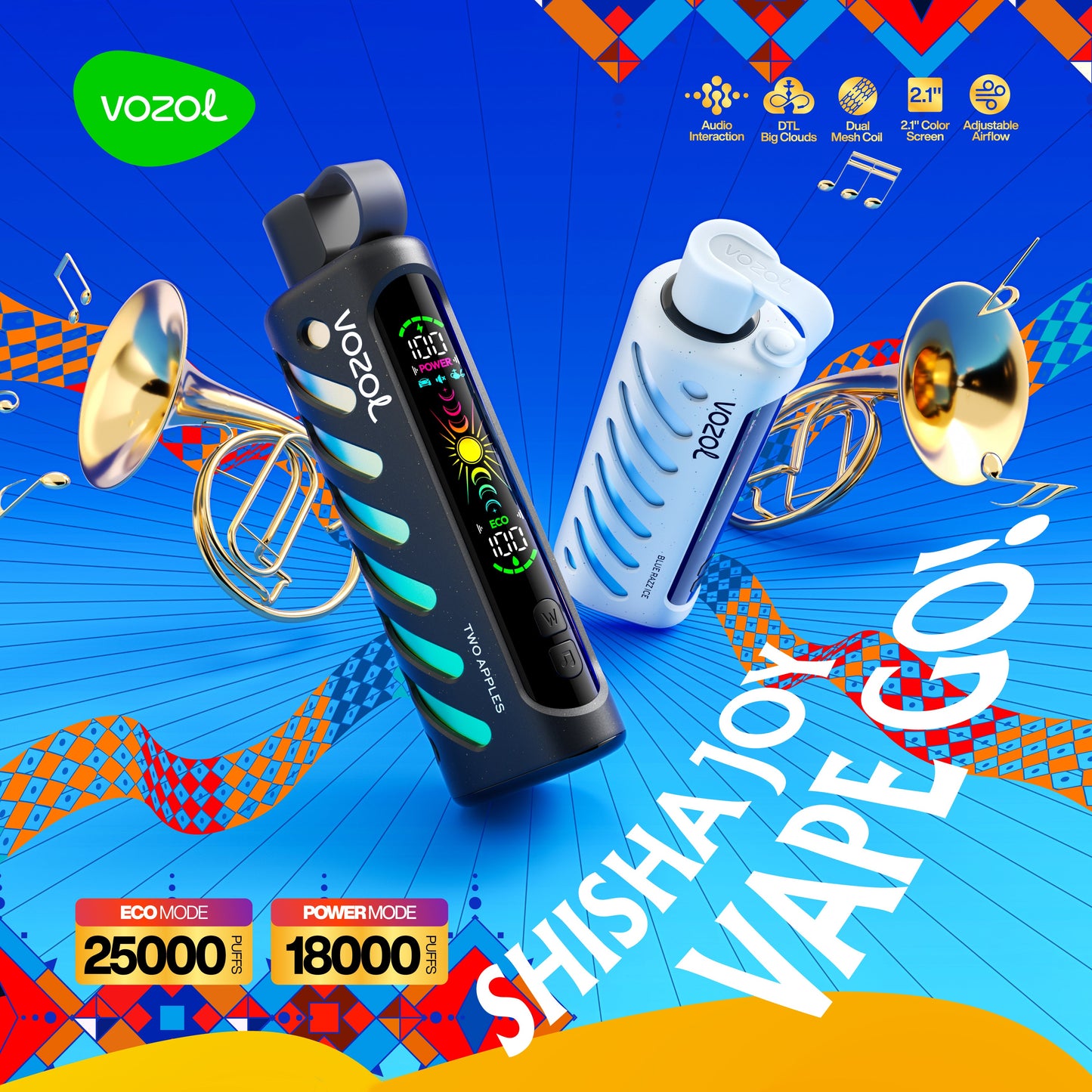 VOZOL GEAR SHISHA 25000 Puffs Disposable Vape Wholesale 24ml E-Liquid 1000mAh Battery 27 Flavours
