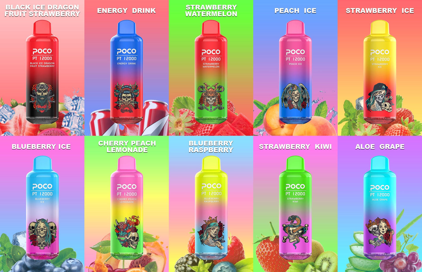 POCO EU Warehouse PT 12000 Puffs Disposable Vape Wholesale-650mAh Battery,22ml E-liquid, Multiple Nicotine 10 Flavors
