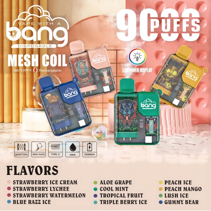 BANG Pyne 9000 Puffs Disposable Vape Wholesale-16ml E-liquid, Multiple Nicotine 12 Flavors