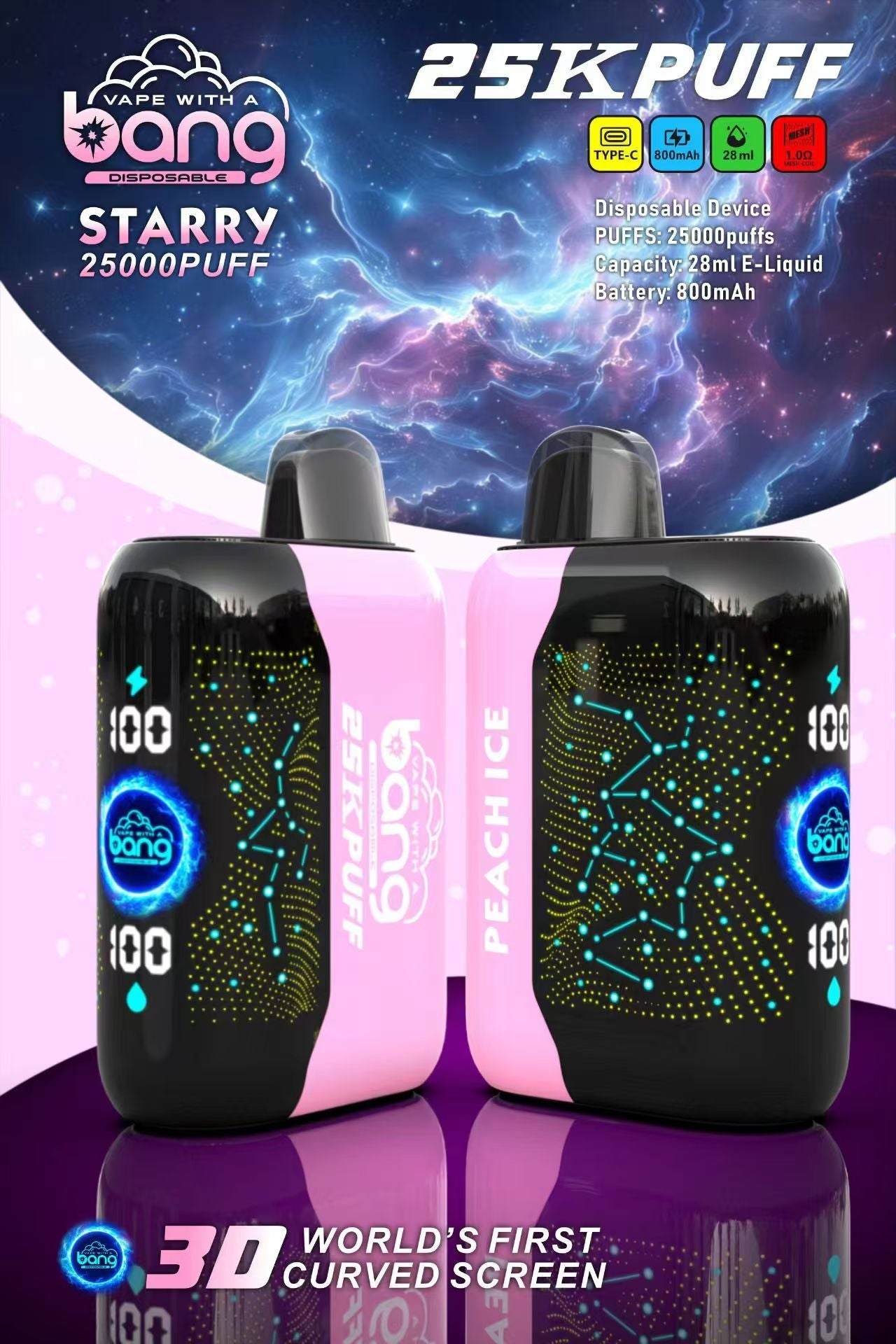 Bang Starry 25000 Puffs 25K Smart Full Screen Turn Ice Wholesale Disposable Vape Puff Prefilled Pod