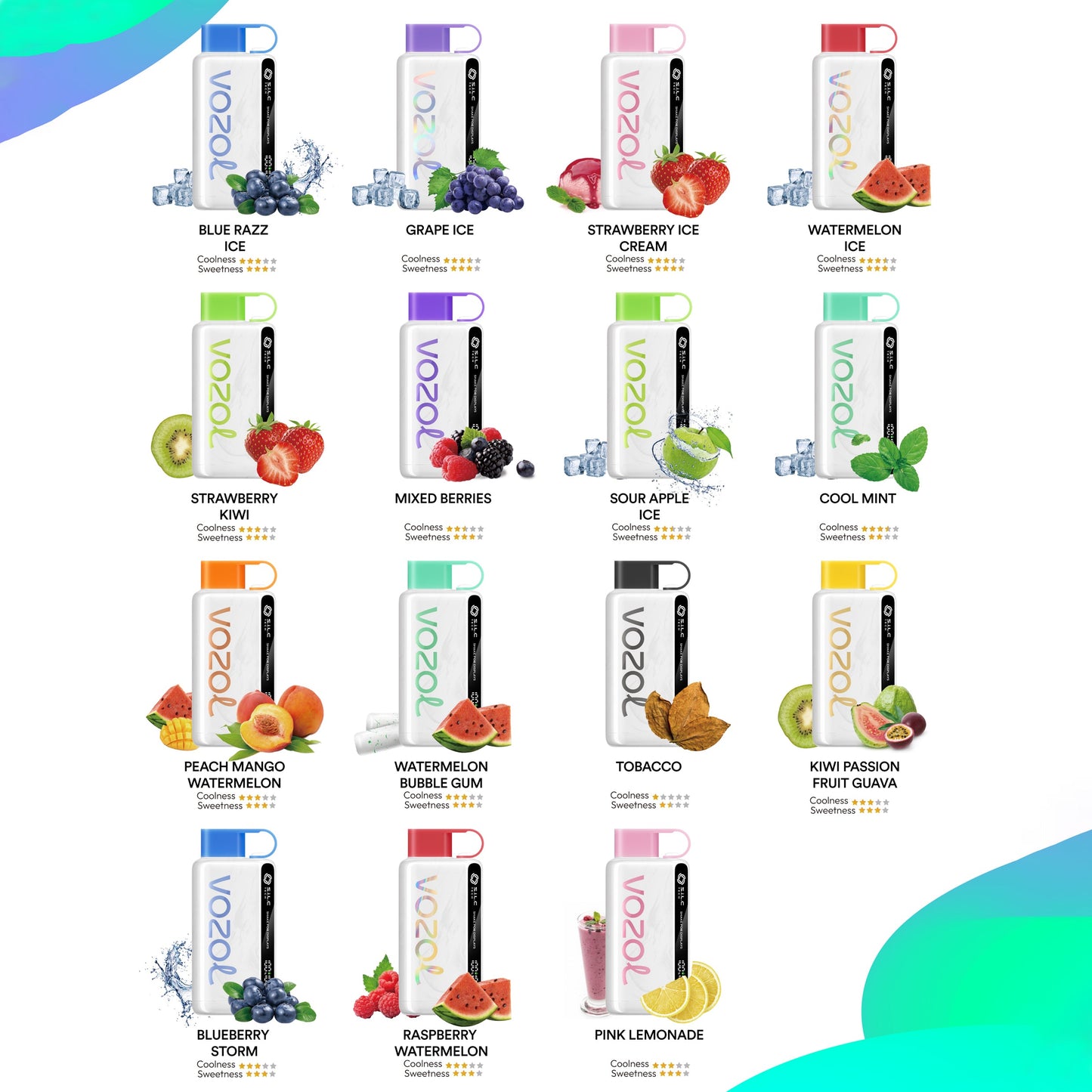 VOZOL STAR 9000 Puffs Disposable Vape (0% to 5% Nicotine)14ml 650mAh rechargeable battery Wholesale 29 Flavors