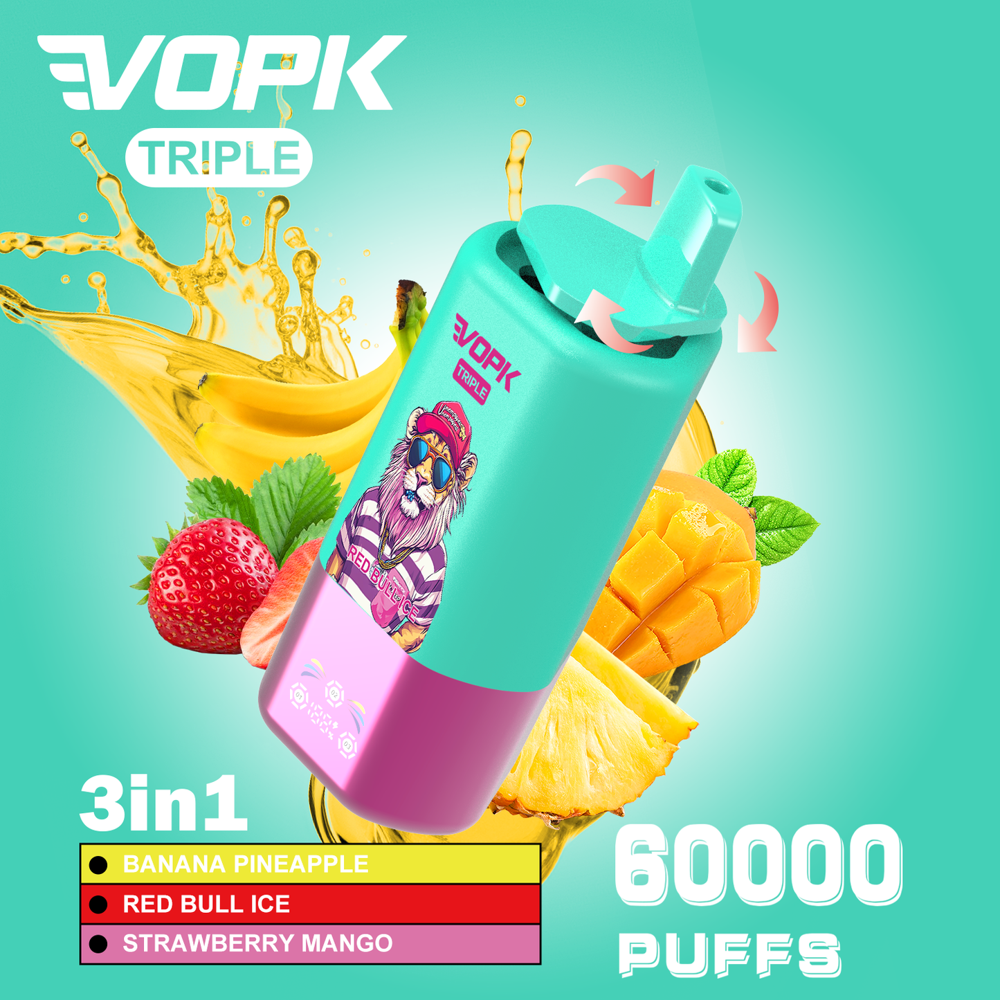 Vopk Triple 60000 60k Puffs 3 in 1 Flavors Disposable Vape with Smart Screen