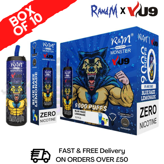 Blue Razz Lemonade 9K Monster 9000 Puff 0MG NIC PACK OF 10 BAR