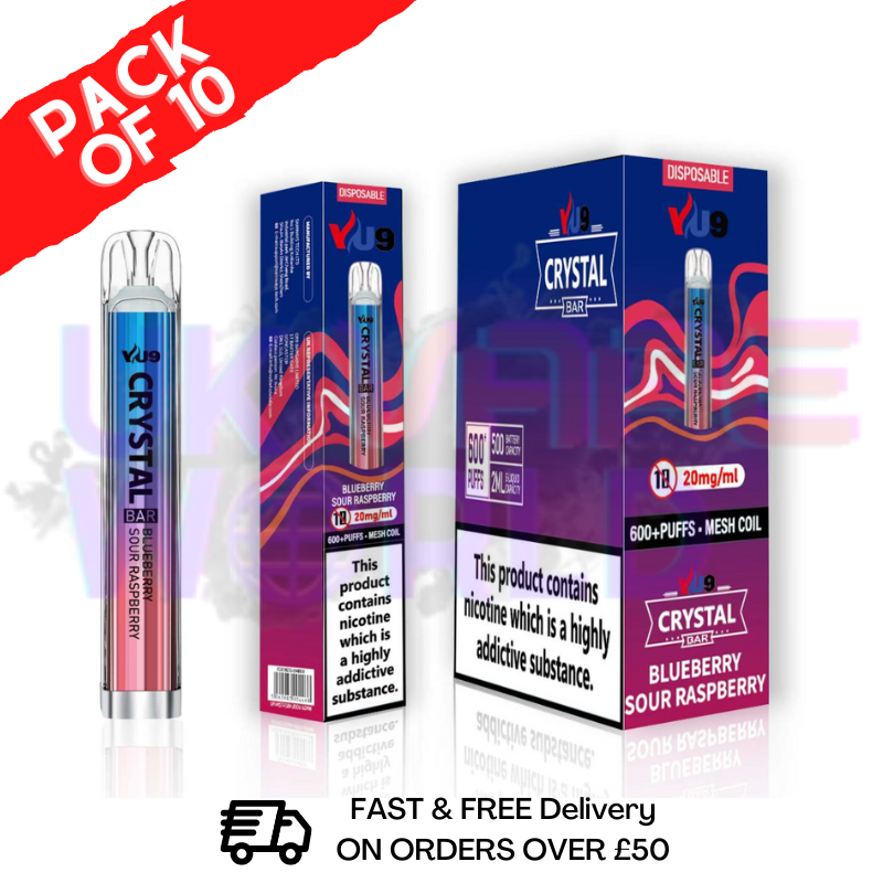 Blue Sour Raspberry - Crystal Bar Puffs 600 VU9 Box Of 10