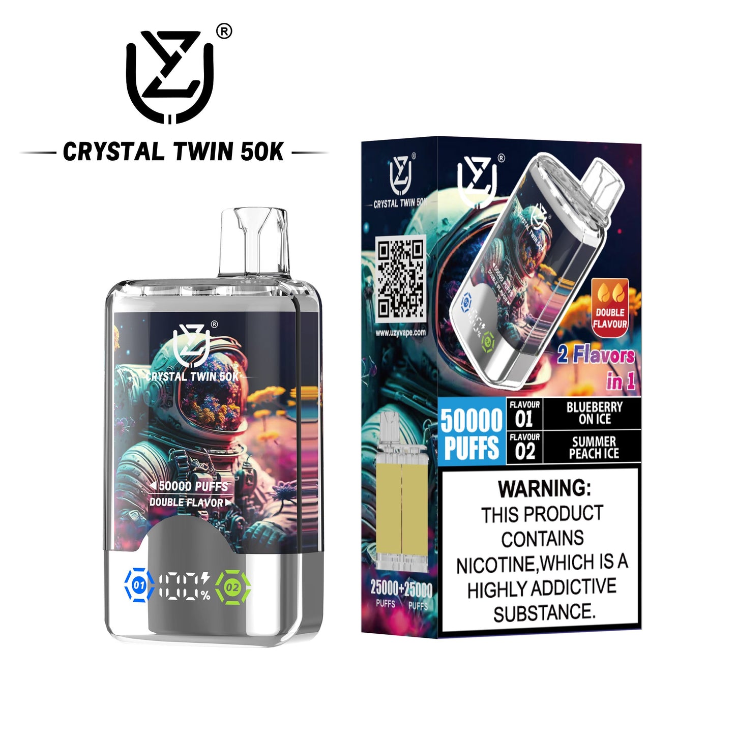 UZY Crystal Twin 50000 Puffs Double Flavor Disposable Vape with Dual Mesh Coil