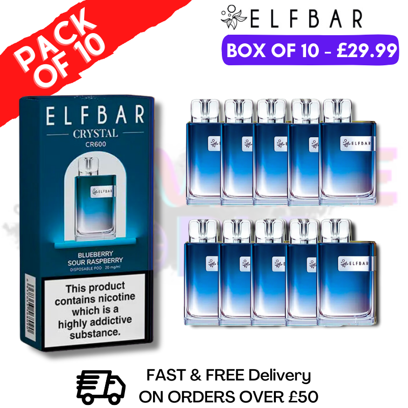 Elf Bar Crystal 600puff - Blueberry Sour Raspberry Box of 10