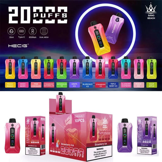 Factory Bang Beach 20000 Puff 20000 With Screen Display 0% 2% 3% 5% Nicotine Disposable Vape-650mAh Battery, 35ml E-liquid, Multiple Nicotine 12 Flavors