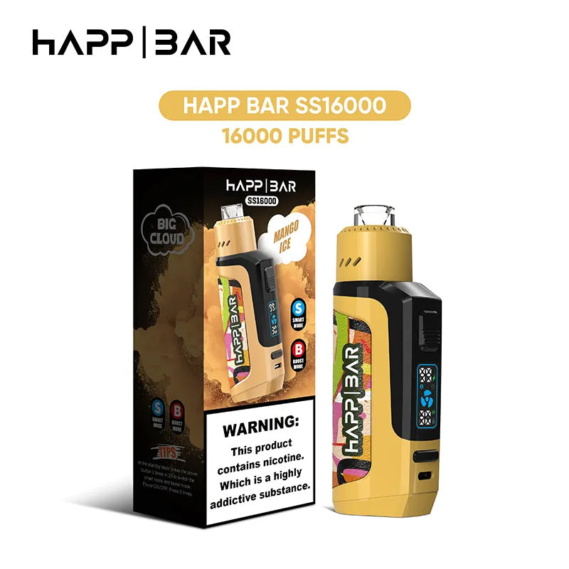 Happ Bar Ss 16000 Puffs Dtl Vape Led Screen Display Rechargeable E Cig   Naturevape Wholesale