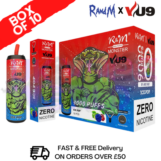 ICE POP 9K Monster 9000 Puff 0MG NIC PACK OF 10 BAR