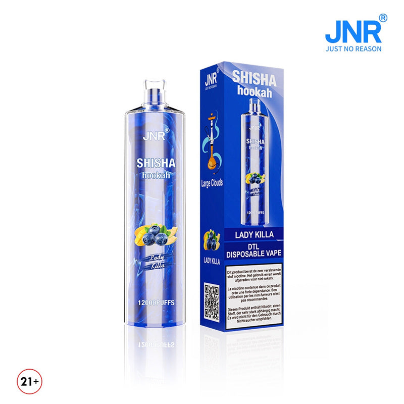 Jnr Shisha Hookah 12000 Puff bar Dtl Disposable Vape-750mAh Battery, 24ml E-liquid, Multiple Nicotine 22 Flavors