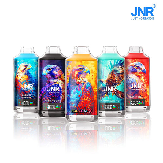 Jnr Falcon-X 18000 Puff Bar Crystal Vaper Dual Mesh Coil Adjustable Airflow Smoke 18k Puff E Disposable Vape-950mAh Battery, 24ml E-liquid, Multiple Nicotine 15 Flavors