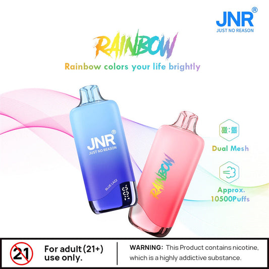 Jnr Rainbow 10500 Puffs Disposable Vaper Dual Mesh Vape Electronic Cigarette With Display-600mAh Battery,18ml E-liquid, Multiple Nicotine 25 Flavors