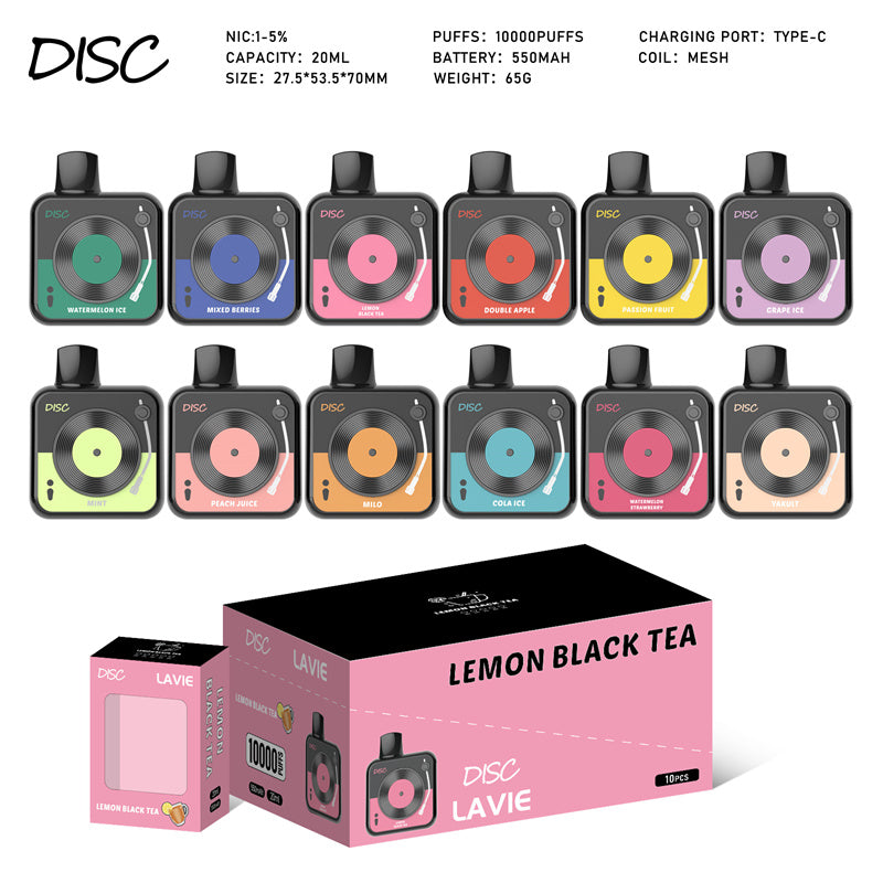 LAVIE DISC 10000 Puffs Disposable Vape,20ml E-liquid,Multple Nicotine 12 Flavors