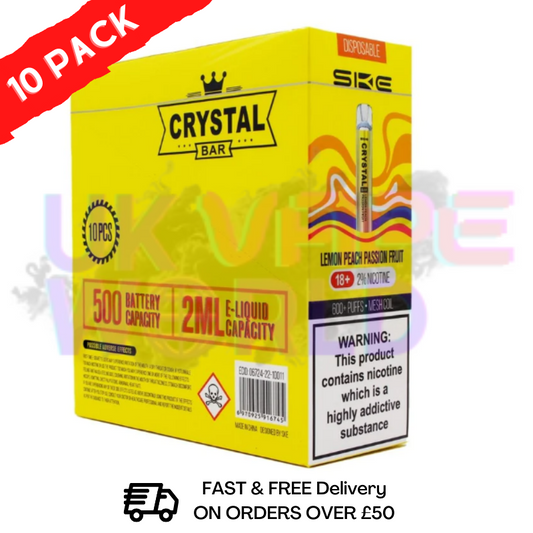 Lemon Peach Passion Fruit - Crystal Bar Puffs 600 SKE Box Of 10 - Β£26.99