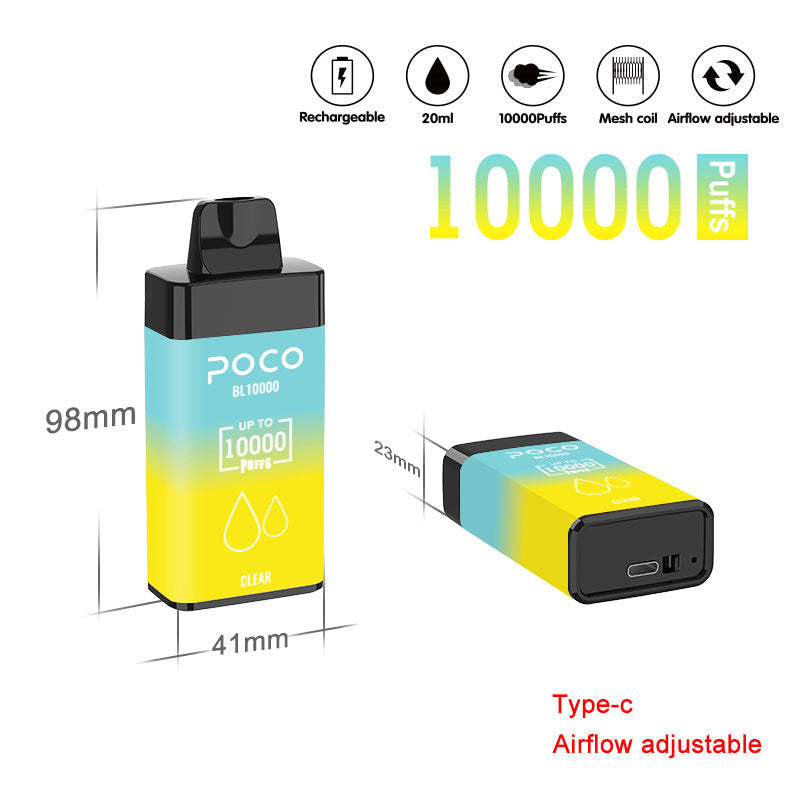 POCO BL10000 Puffs - 20mL, 5% Nic Salt, 15 Flavors, Airflow Control