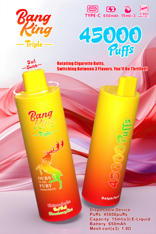 Bang King Triple 45000 Puffs Disposable Vape(0% to 5% Nicotine) - 3*15ml E-Liquid, 650mAh Battery