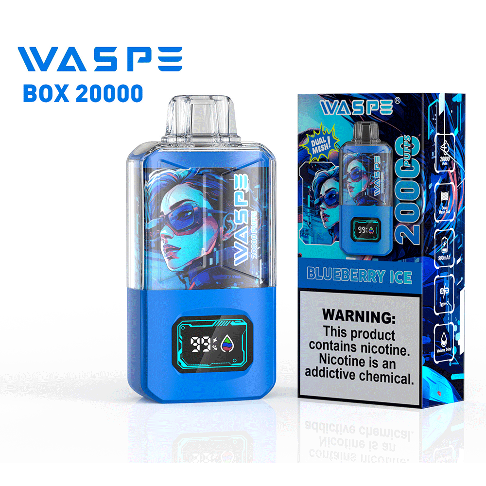 WASPE 20000 20K Puffs 0% 2% 3% 5% Nicotine LCD Display Rechargeable Disposable Vape
