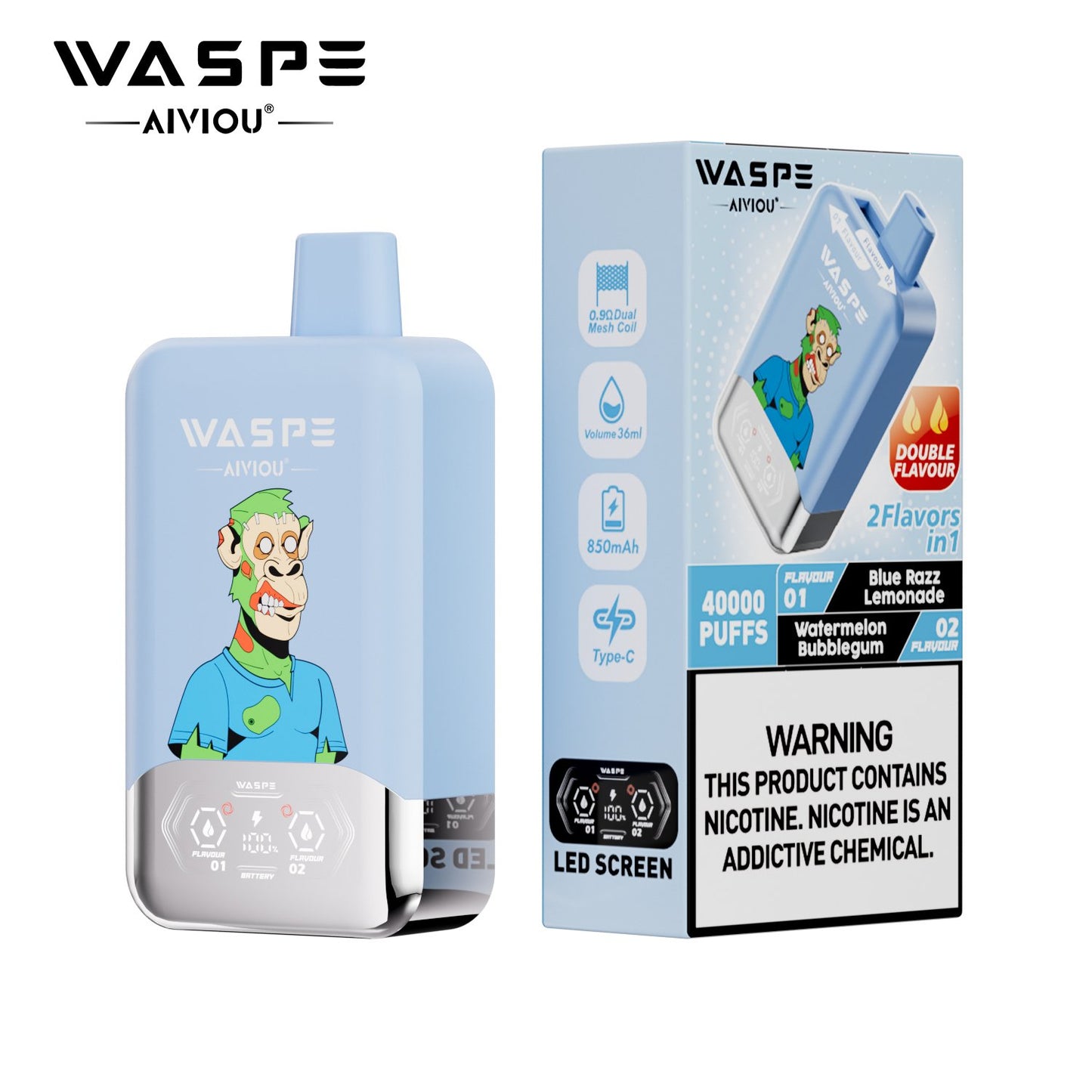 WASPE 40000 (40K Puffs) Double Taste LED Display Disposable Vape