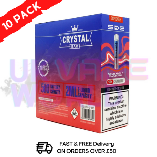 Sour Apple Blueberry - Crystal Bar Puffs 600 SKE Box Of 10 - £26.99