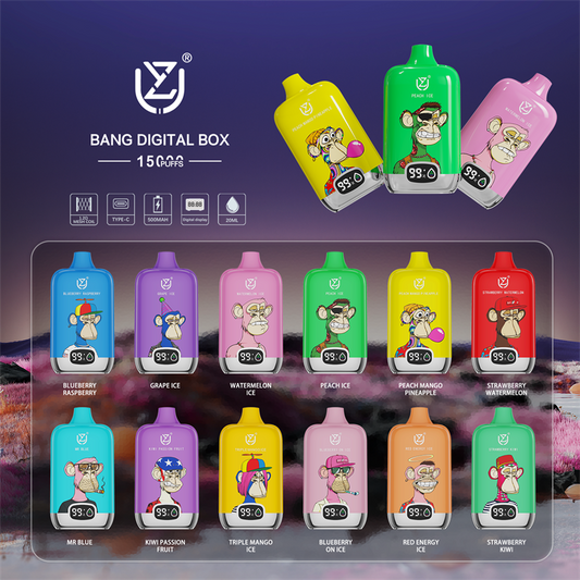 Original Uzy Bang Digital 15000 Puff 15k Disposable E-Cigarette 12 Flavours Recharge 20ml Puff 15000-850mAh Battery, 20ml E-liquid, Multiple Nicotine 12 Flavors