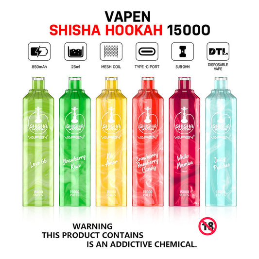 EU Warehouse VAPEN Shisha Hookah DTL 15000Puffs Disposable Vape JNR Flavors 15K Puff Vapes