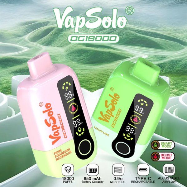 Vapsolo 18000 Vape: Dual Mode. Rechargeable Battery. Smart Oil & Battery Display