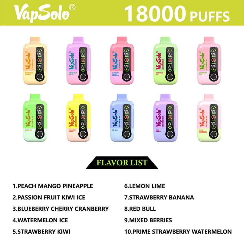 Vapsolo 18k Puffs Dg 18000 Airflow Adjust Great Flavors Digital Indicator Disposable Vapes 18000 Puff
